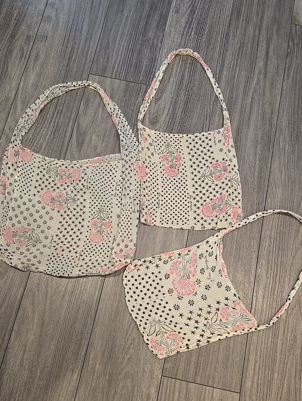 Free People Floral Patchwork Cream and Pink Shear 3 Set Boho Style bags.